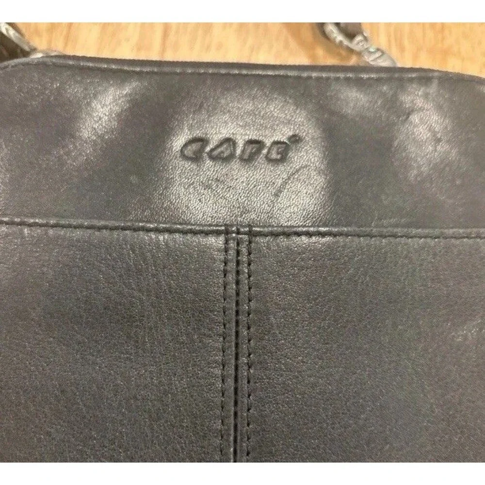 Coldwater Creek Black Leather Crossbody Organizer Handbag purse Bag 7”x9”